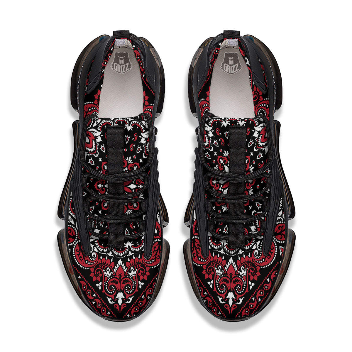 Red Black Bandana Paisley Print Black Gym Shoes-grizzshop