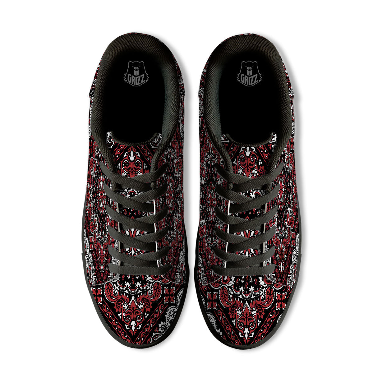 Red Black Bandana Paisley Print Black Low Top Sneakers-grizzshop