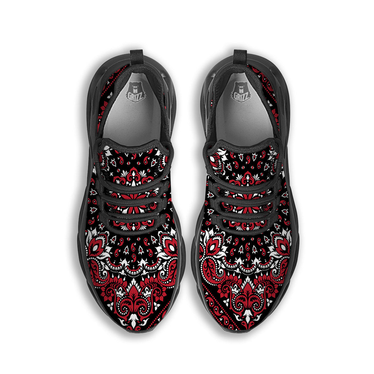 Red Black Bandana Paisley Print Black Running Shoes-grizzshop