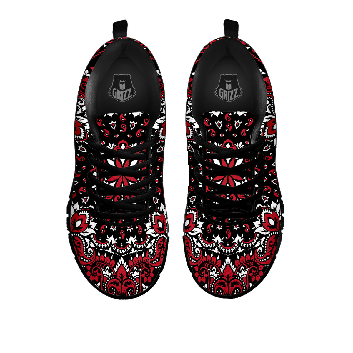 Red Black Bandana Paisley Print Black Sneaker-grizzshop