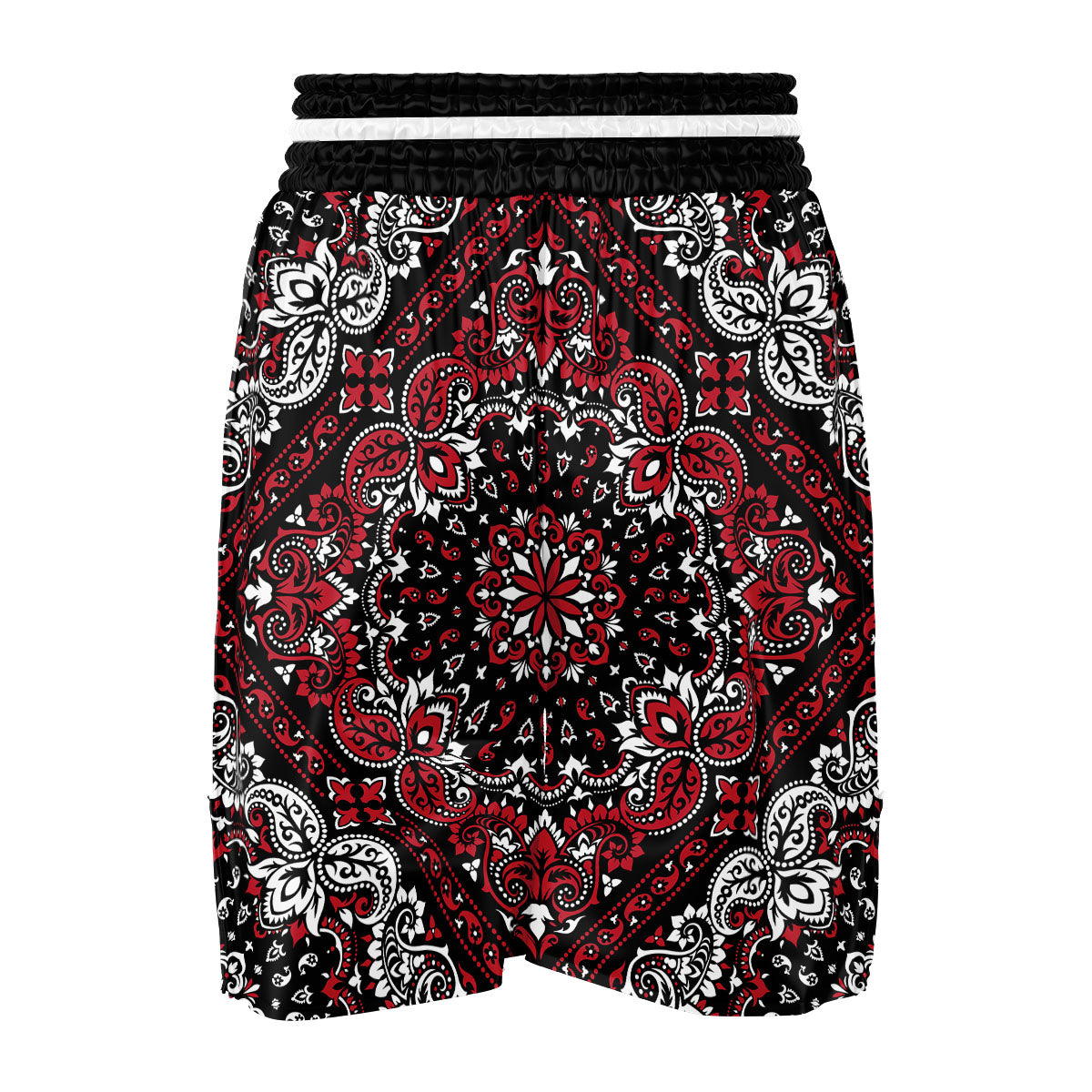 Red Black Bandana Paisley Print Boxing Shorts-grizzshop