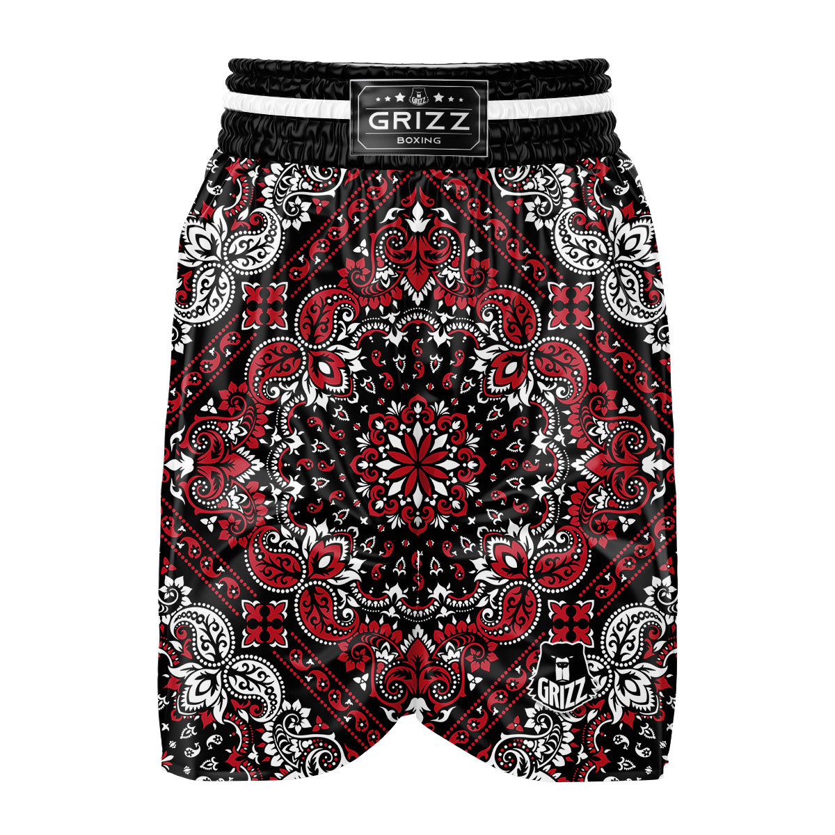 Red Black Bandana Paisley Print Boxing Shorts-grizzshop