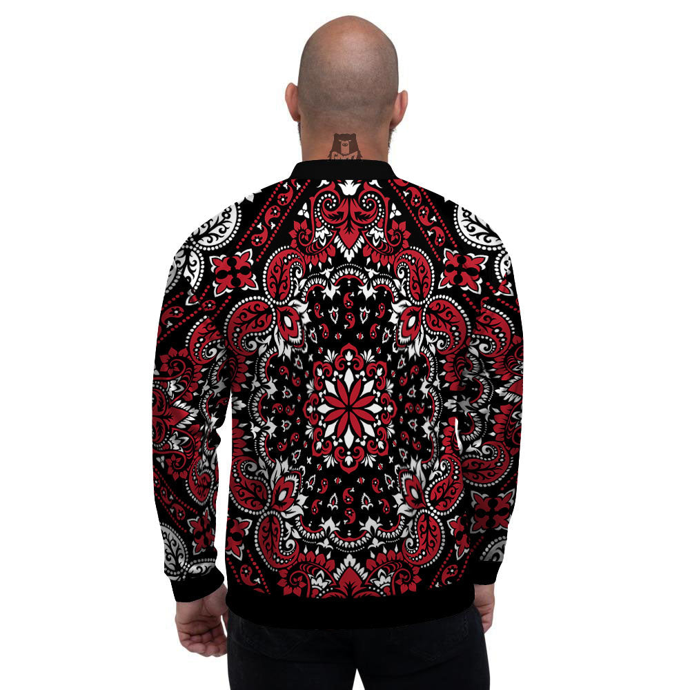 Red Black Bandana Paisley Print Men's Bomber Jacket-grizzshop