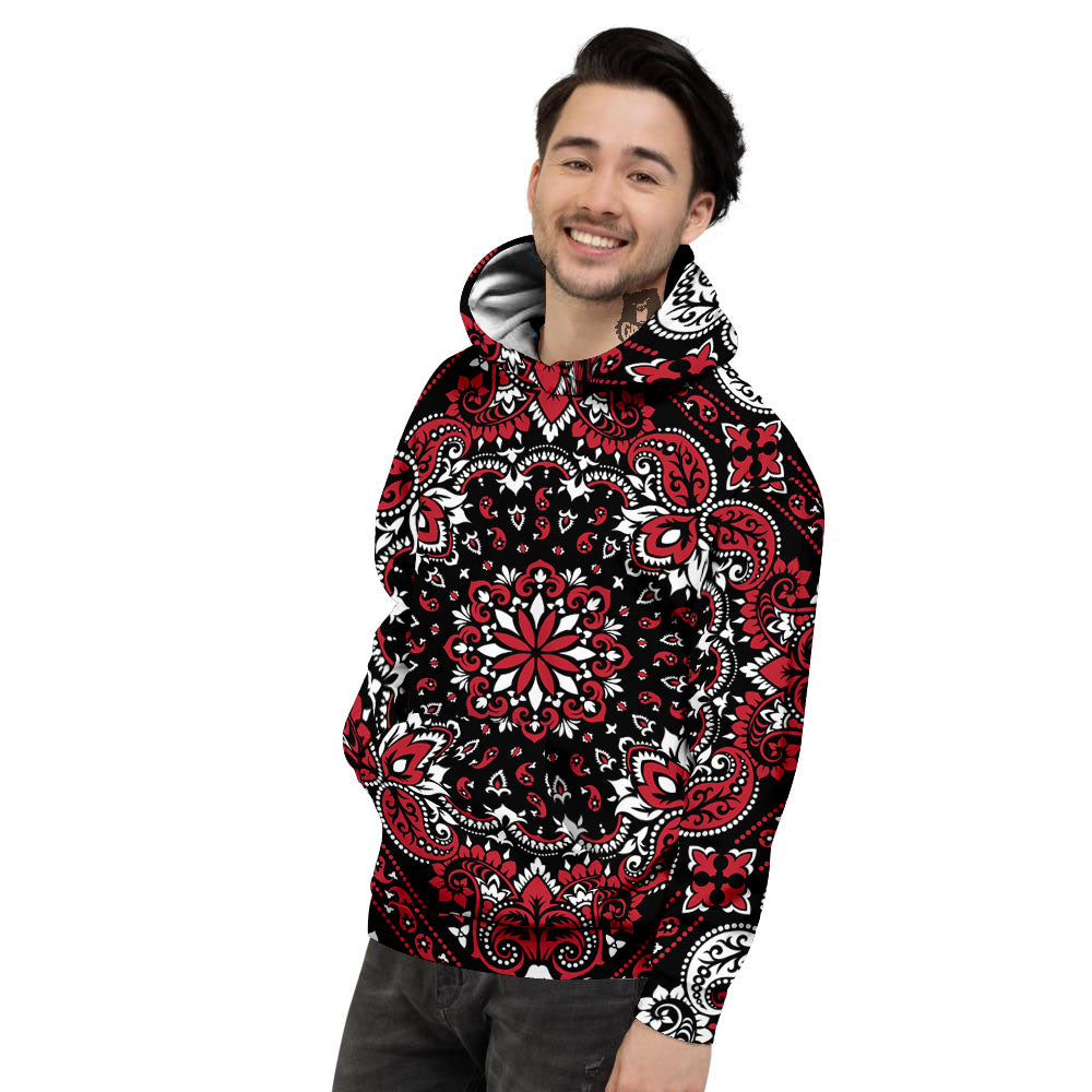 Red Black Bandana Paisley Print Men's Hoodie-grizzshop