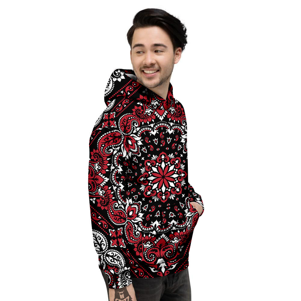 Red Black Bandana Paisley Print Men's Hoodie-grizzshop