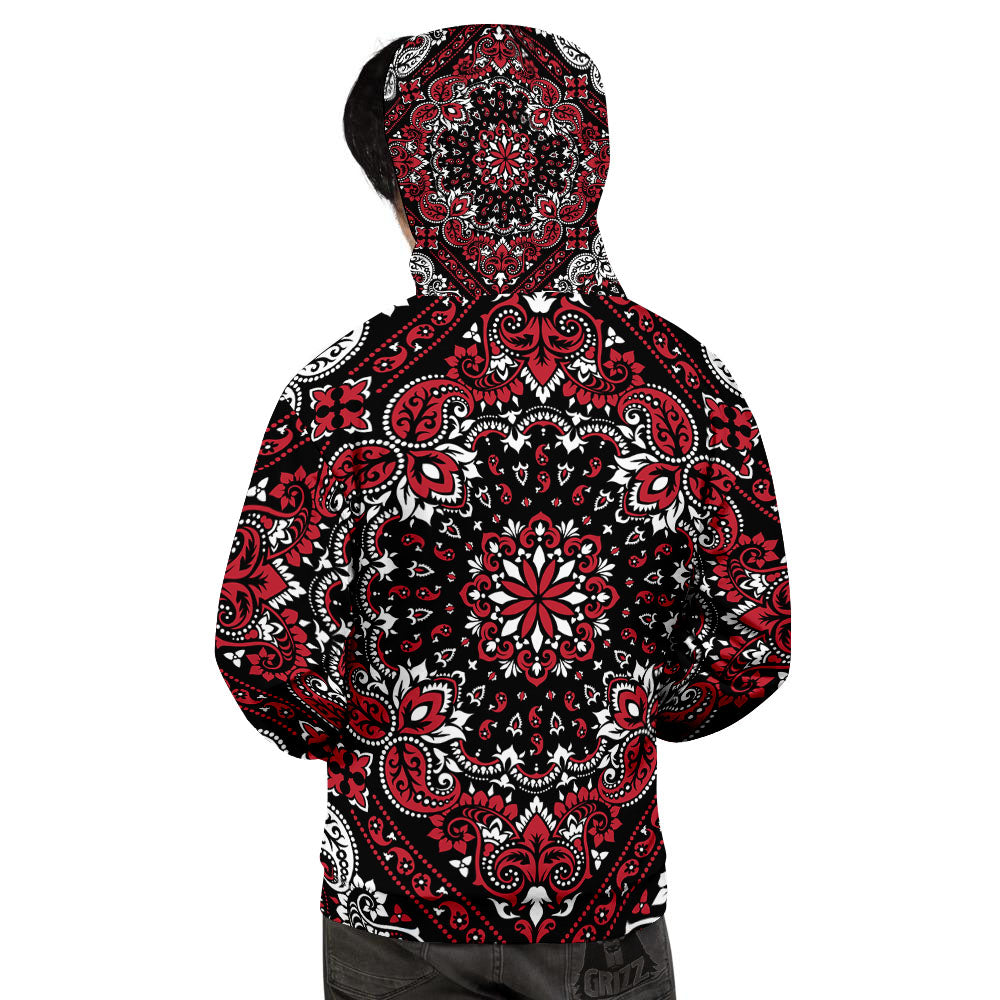 Red Black Bandana Paisley Print Men's Hoodie-grizzshop