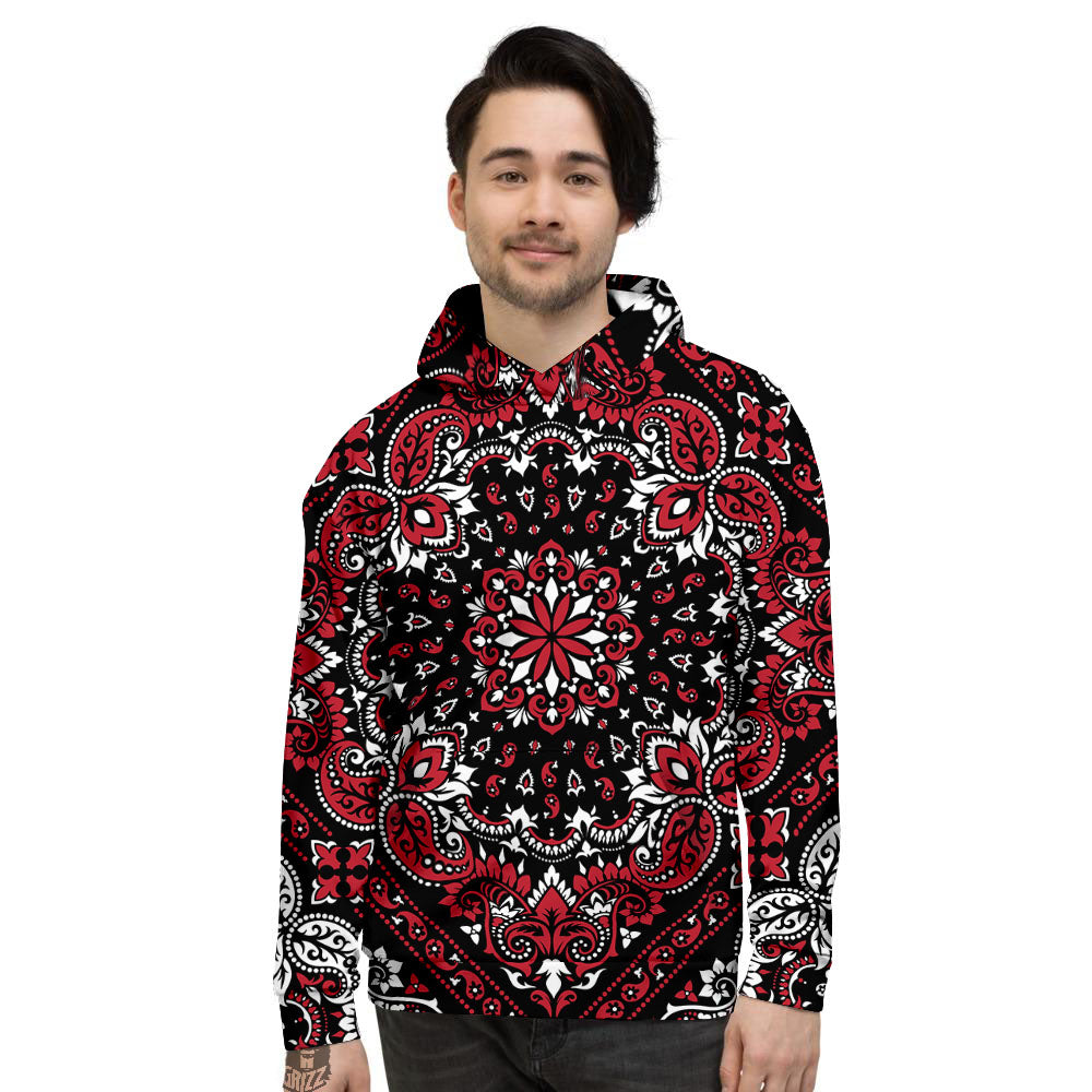 Red Black Bandana Paisley Print Men's Hoodie-grizzshop