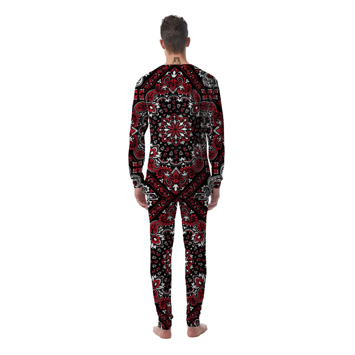 Red Black Bandana Paisley Print Men's Pajamas-grizzshop