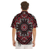 Red Black Bandana Paisley Print Men's Short Sleeve Shirts-grizzshop