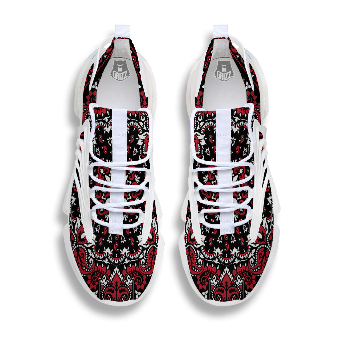 Red Black Bandana Paisley Print White Gym Shoes-grizzshop