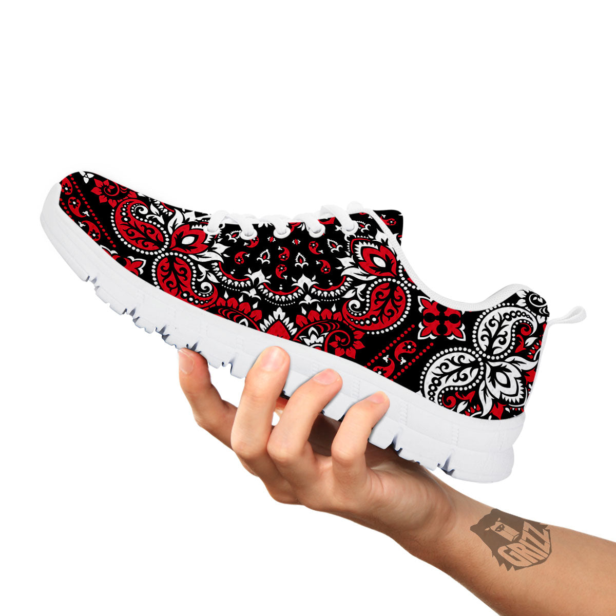 Red Black Bandana Paisley Print White Sneaker-grizzshop