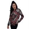 Red Black Bandana Paisley Print Women's Bomber Jacket-grizzshop