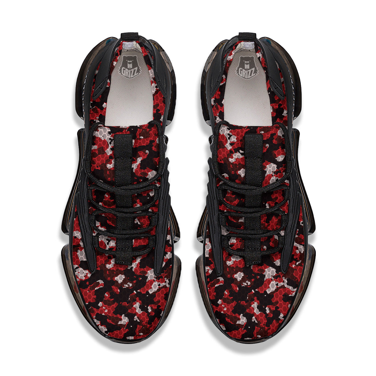 Red Black Hi Tech Camo Hexagonal Grid Print Pattern Black Gym Shoes-grizzshop