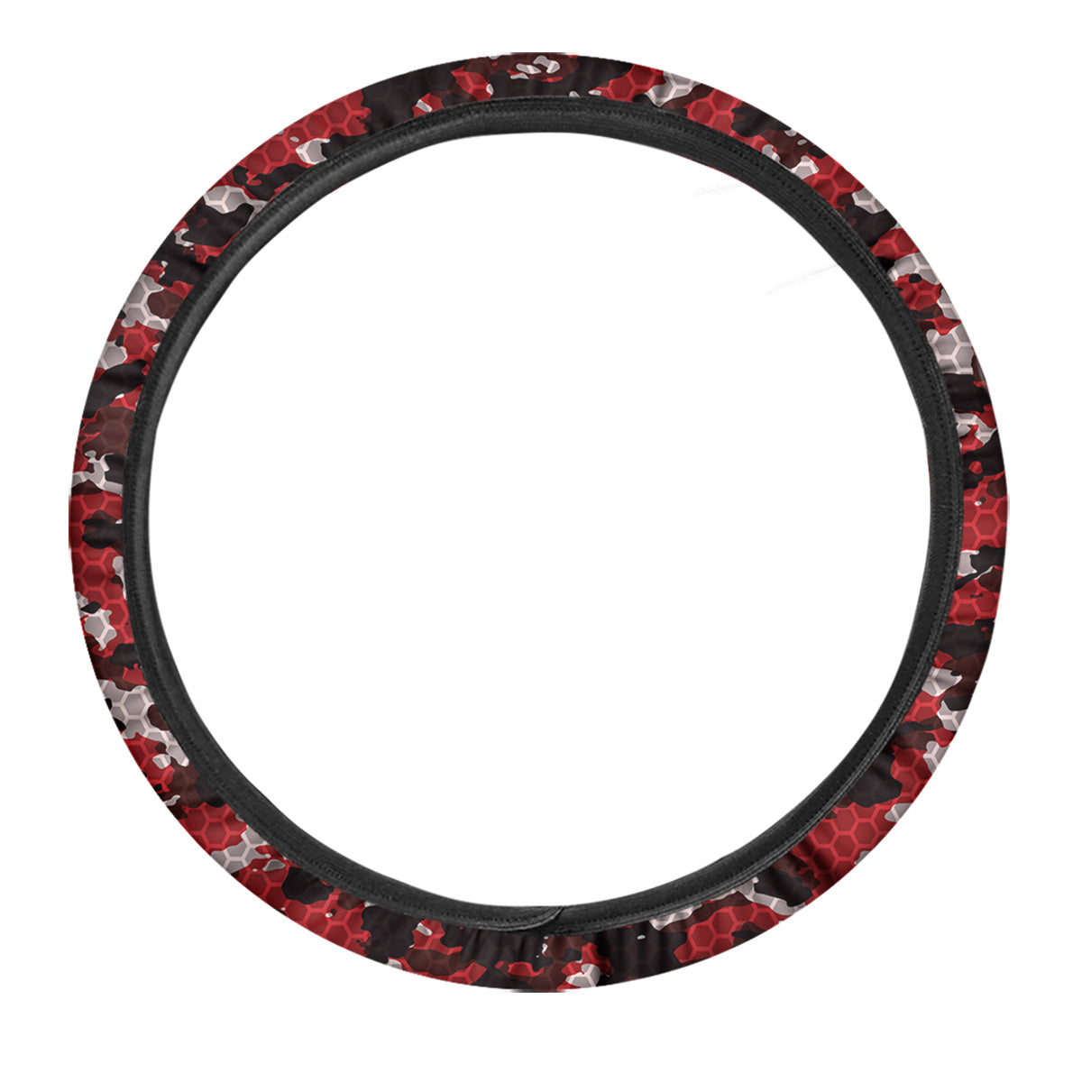 Red Black Hi Tech Camo Hexagonal Grid Print Pattern Car Steering Wheel Cover-grizzshop
