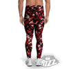 Red Black Hi Tech Camo Hexagonal Grid Print Pattern Men's Leggings-grizzshop