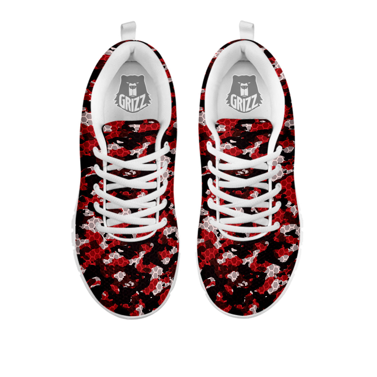 Red Black Hi Tech Camo Hexagonal Grid Print Pattern White Sneaker-grizzshop