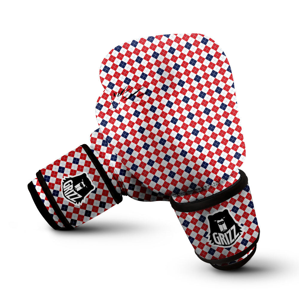 Red Blue And White Argyle Print Pattern Boxing Gloves-grizzshop