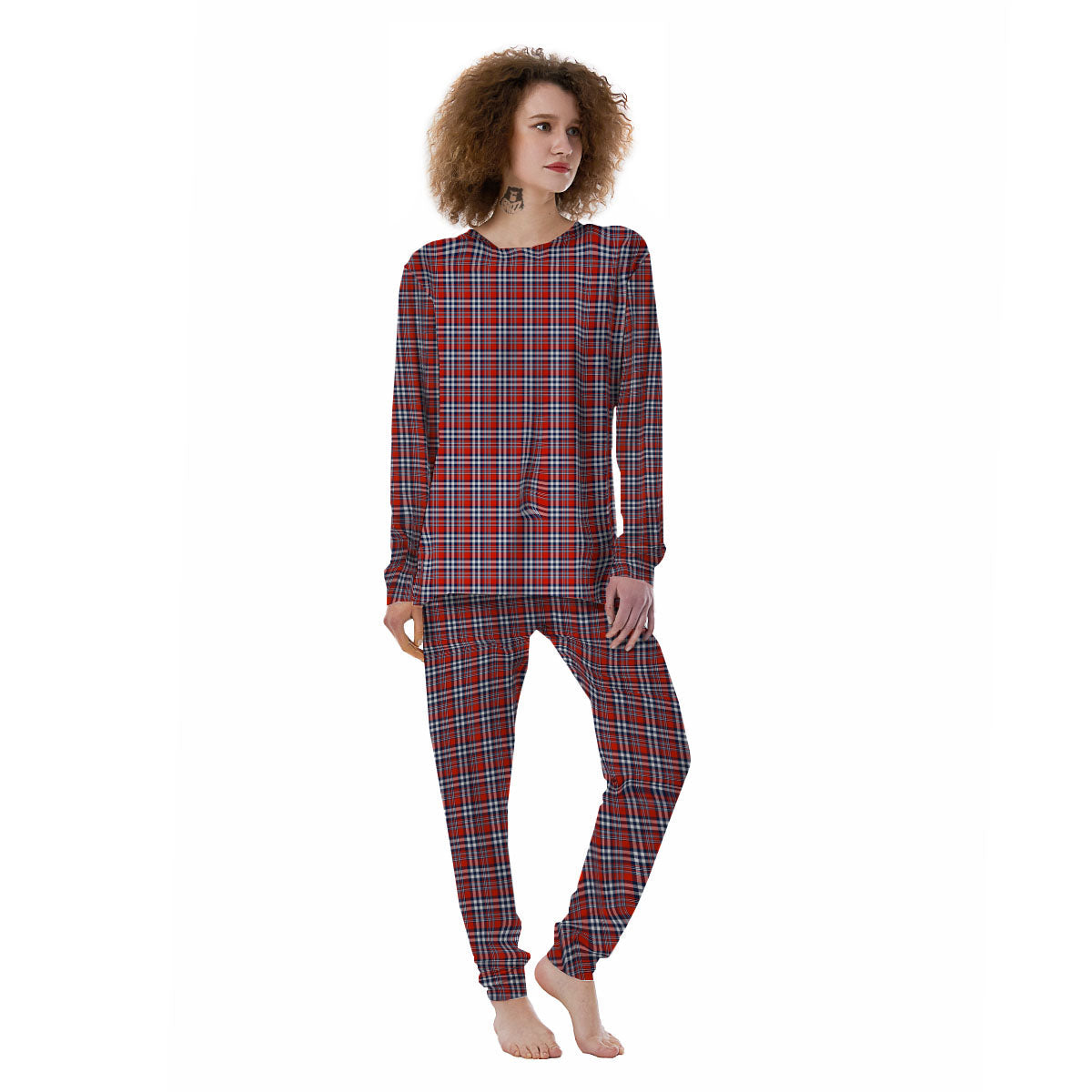 Red Blue And White Check Print Pattern Women's Pajamas-grizzshop