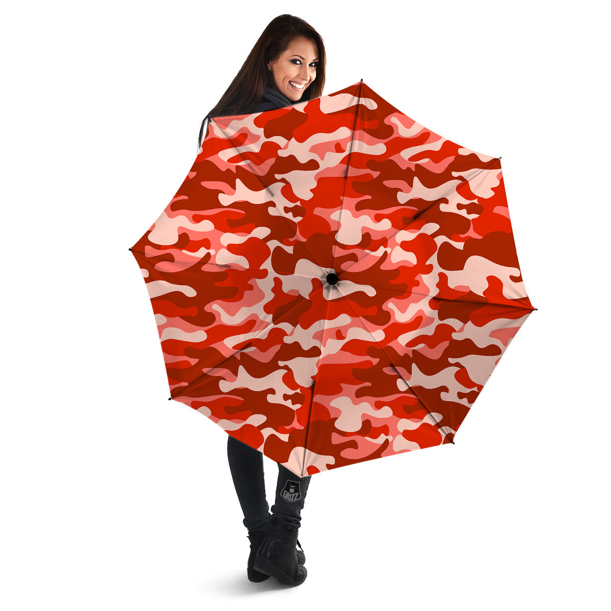 Red Camo And Camouflage Print Umbrella-grizzshop