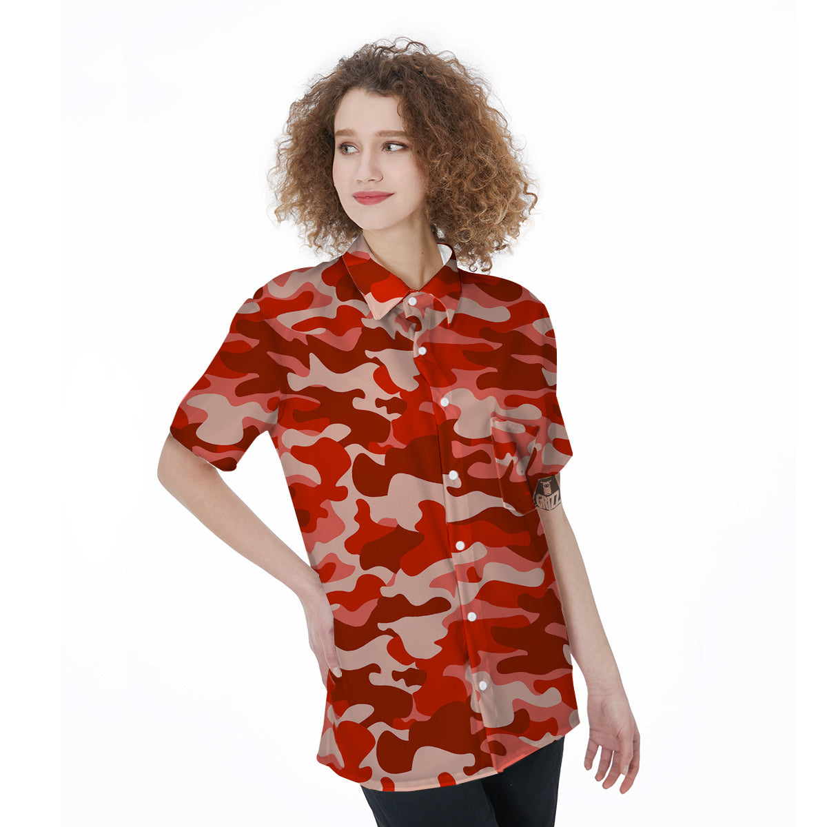 Red Camo And Camouflage Print Women's Short Sleeve Shirts-grizzshop