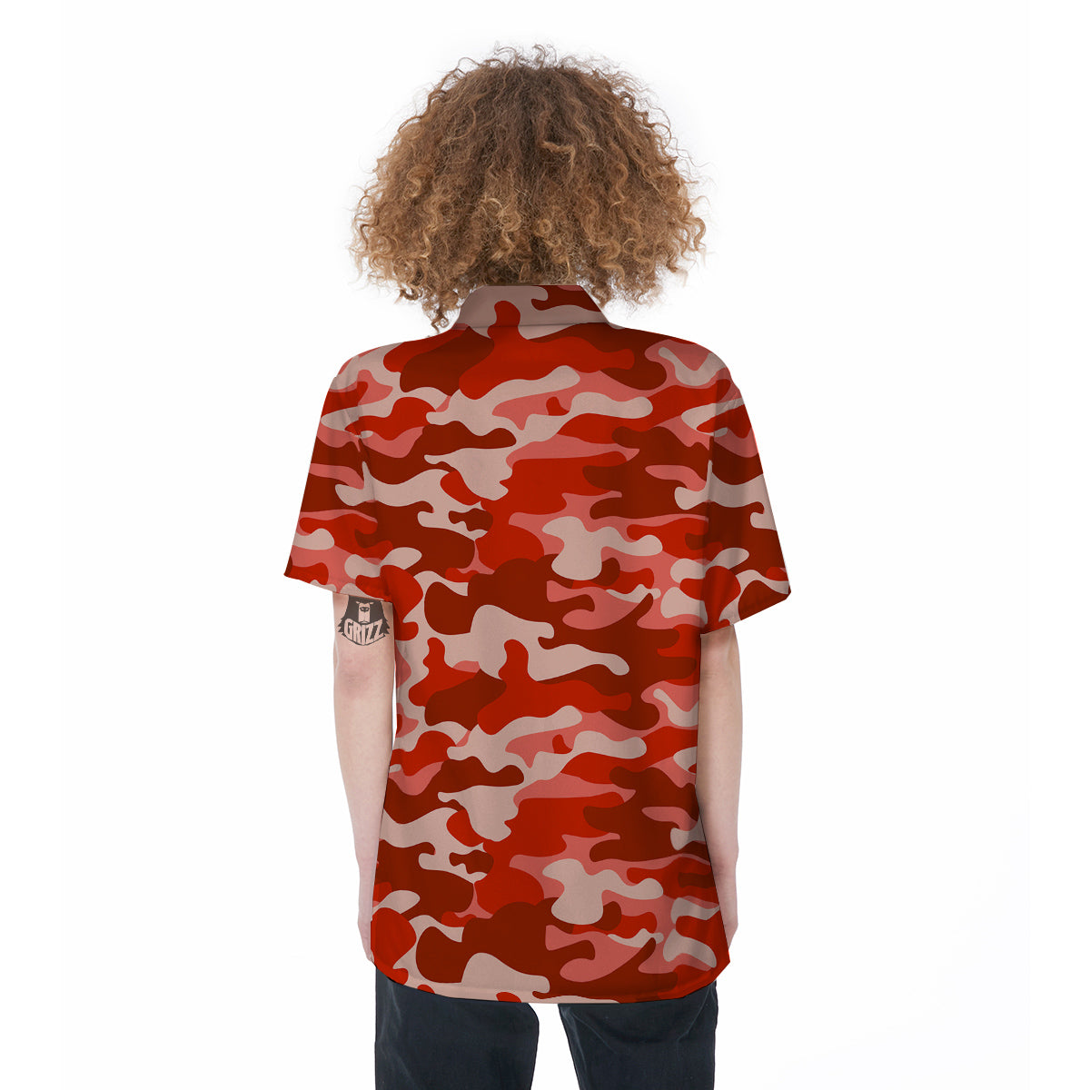 Red Camo And Camouflage Print Women's Short Sleeve Shirts-grizzshop