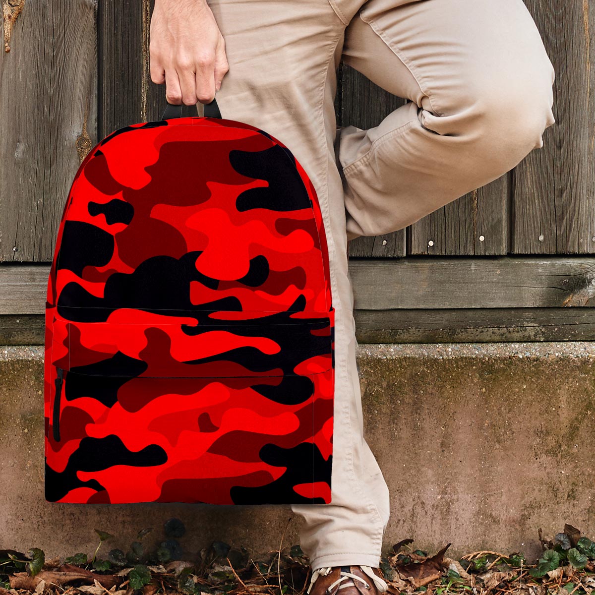 Red Camo Print Backpack-grizzshop