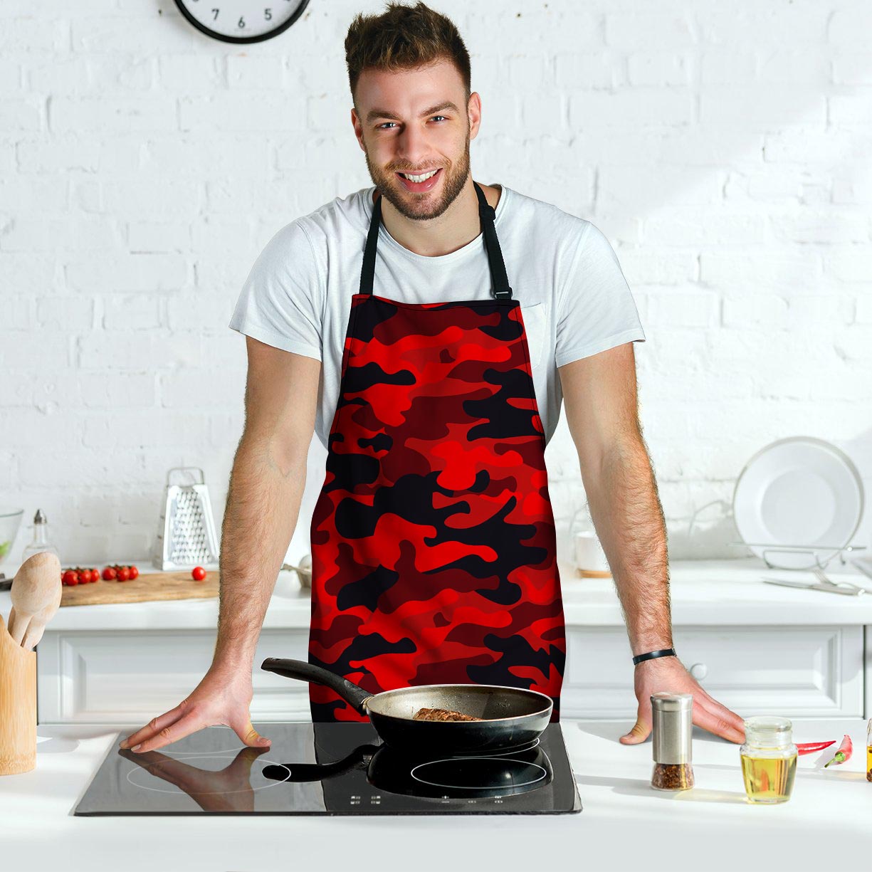 Red Camo Print Men's Apron-grizzshop