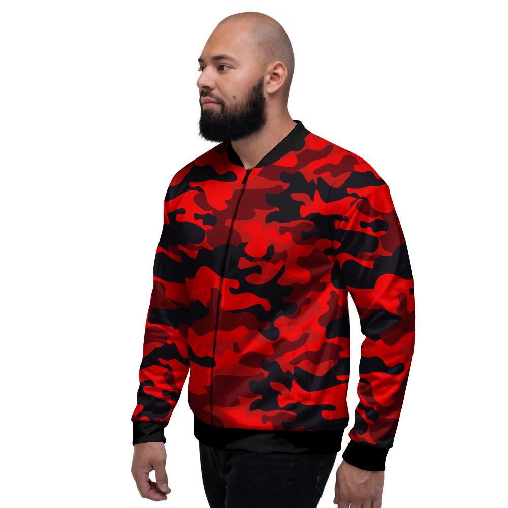 Red Camo Print Men's Bomber Jacket-grizzshop