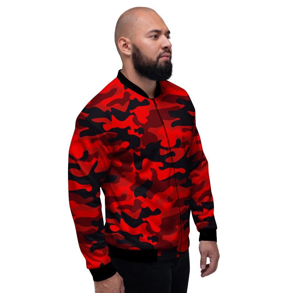 Red Camo Print Men's Bomber Jacket-grizzshop