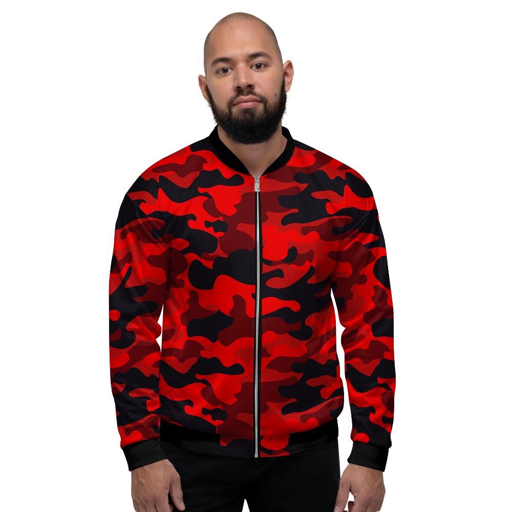 Red Camo Print Men's Bomber Jacket-grizzshop