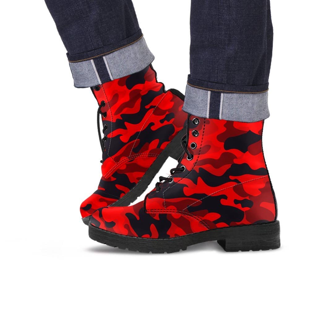 Red Camo Print Men's Boots-grizzshop