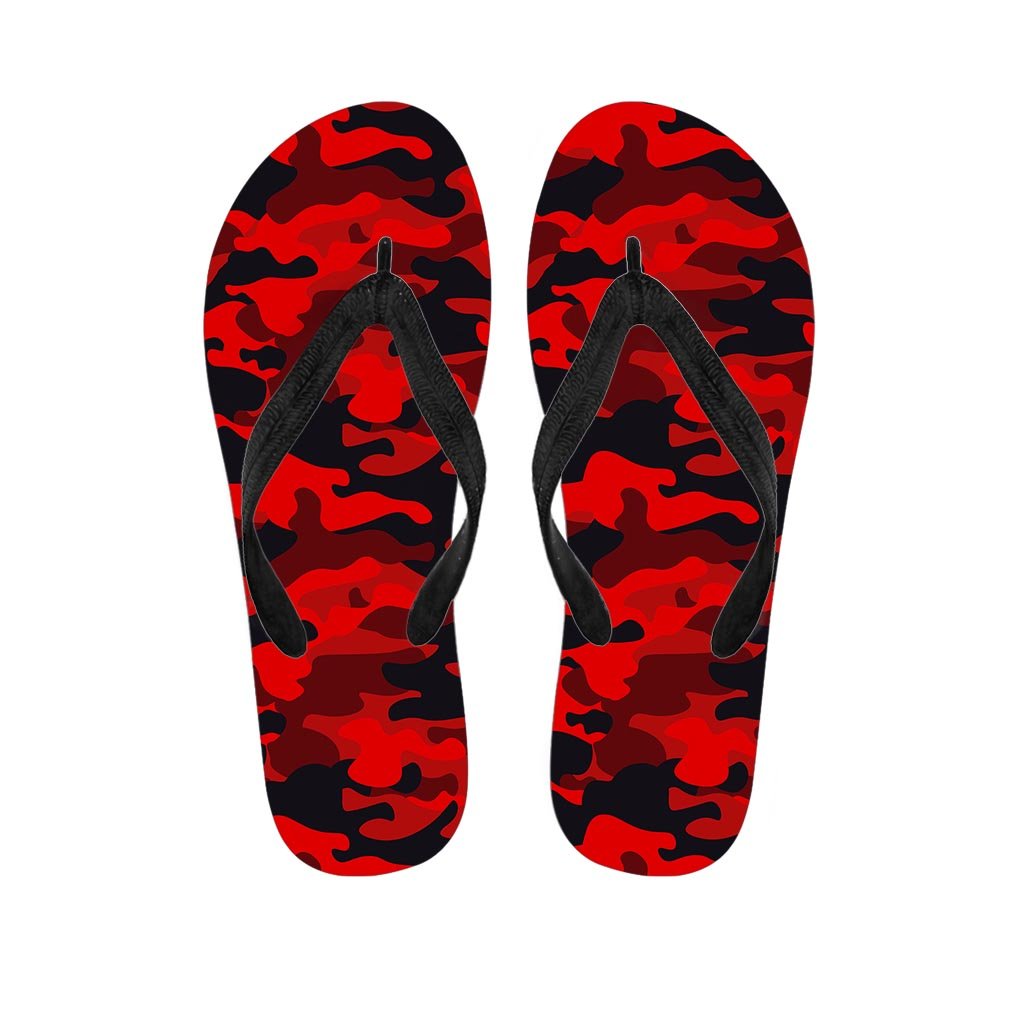 Red Camo Print Men's Flip Flops-grizzshop