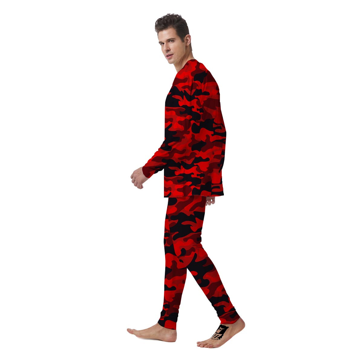 Red Camo Print Men's Pajamas-grizzshop