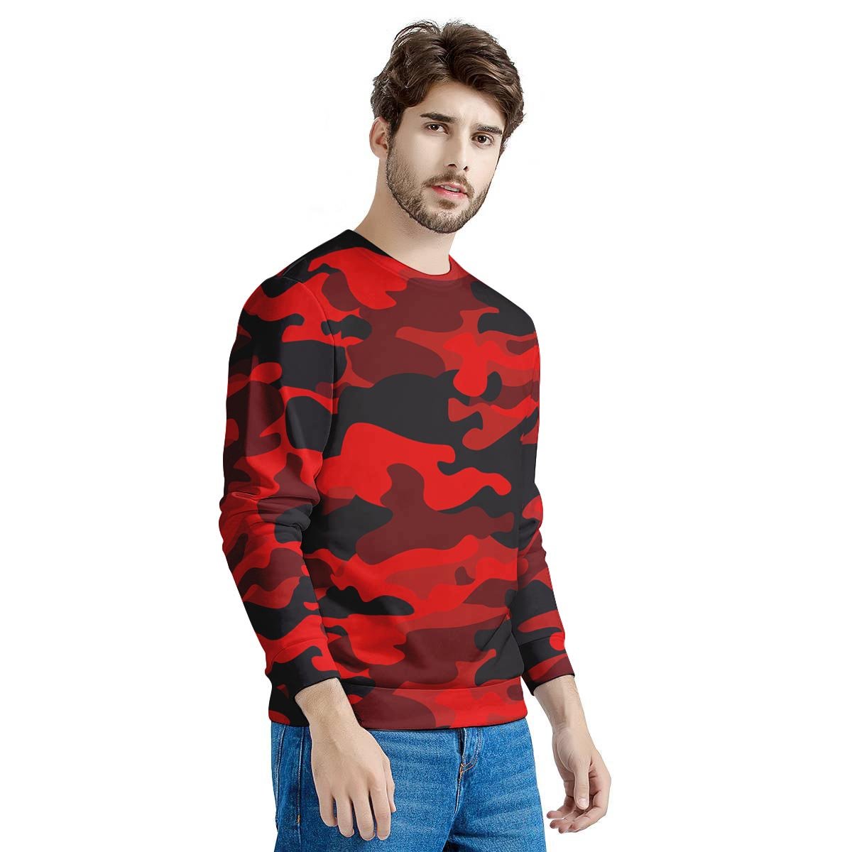 Red Camo Print Men's Sweatshirt-grizzshop