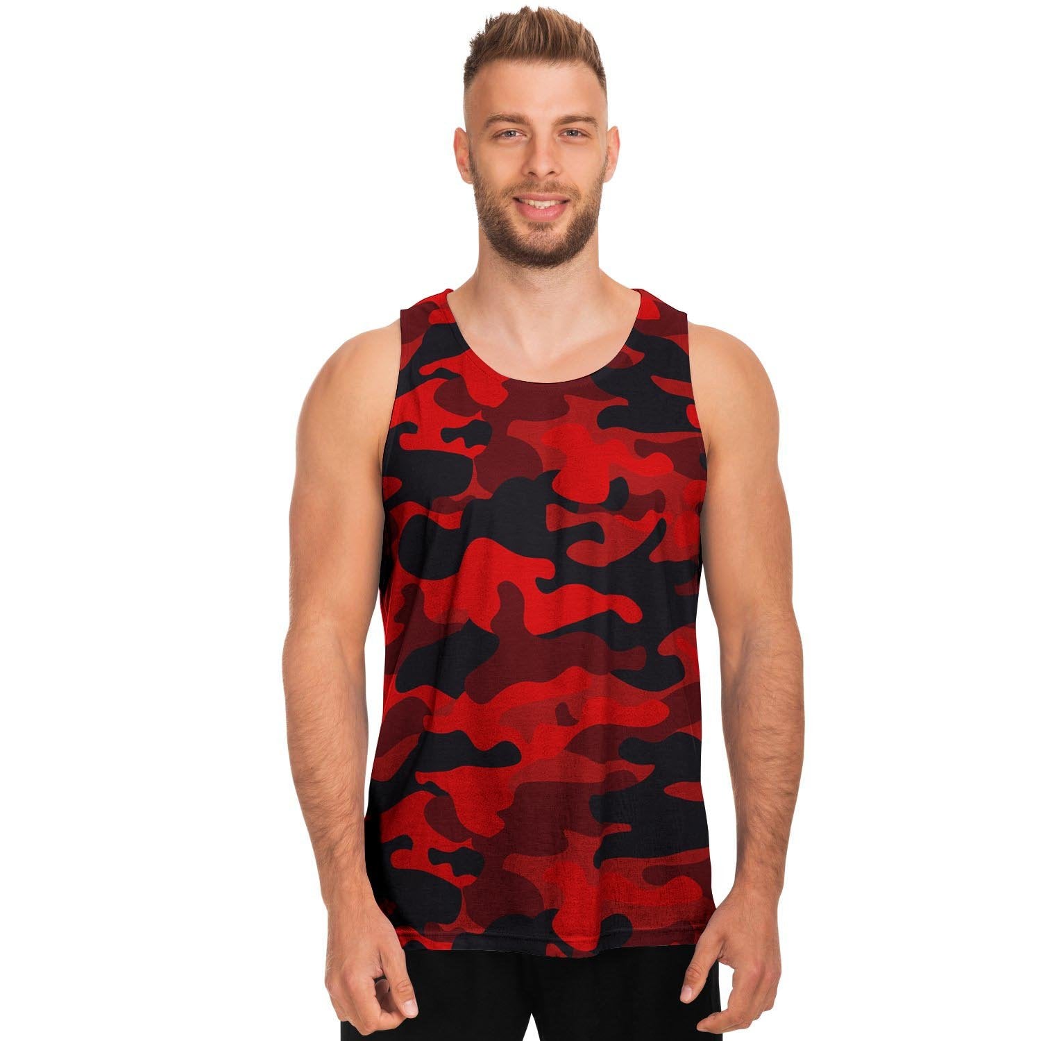 Red Camo Print Men's Tank Tops-grizzshop