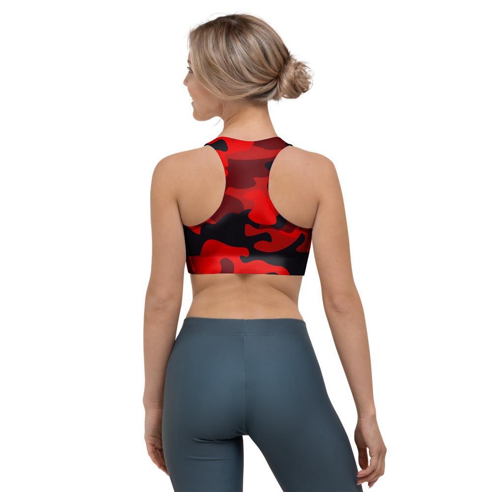 Red Camo Print Sports Bra-grizzshop