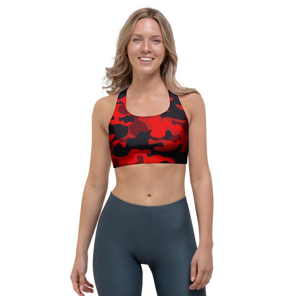 Red Camo Print Sports Bra-grizzshop