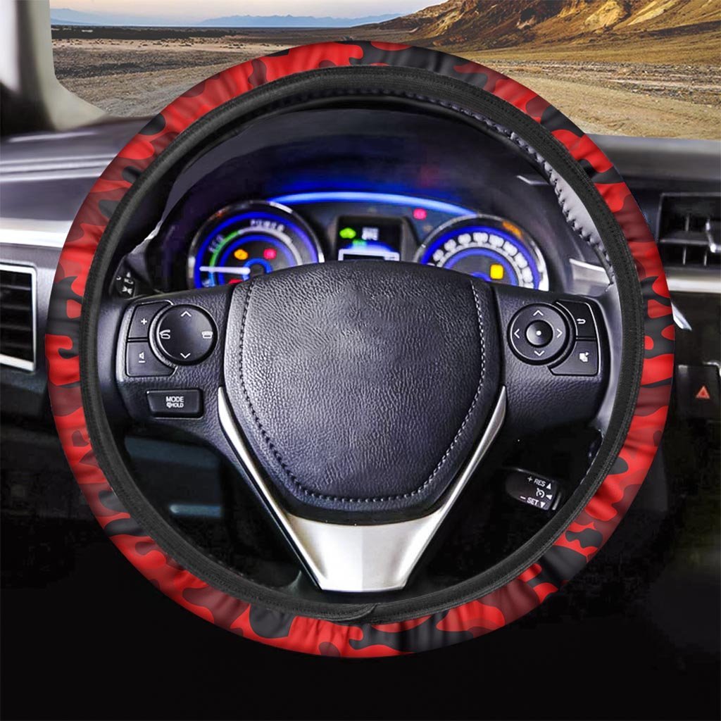 Red Camo Print Steering Wheel Cover-grizzshop