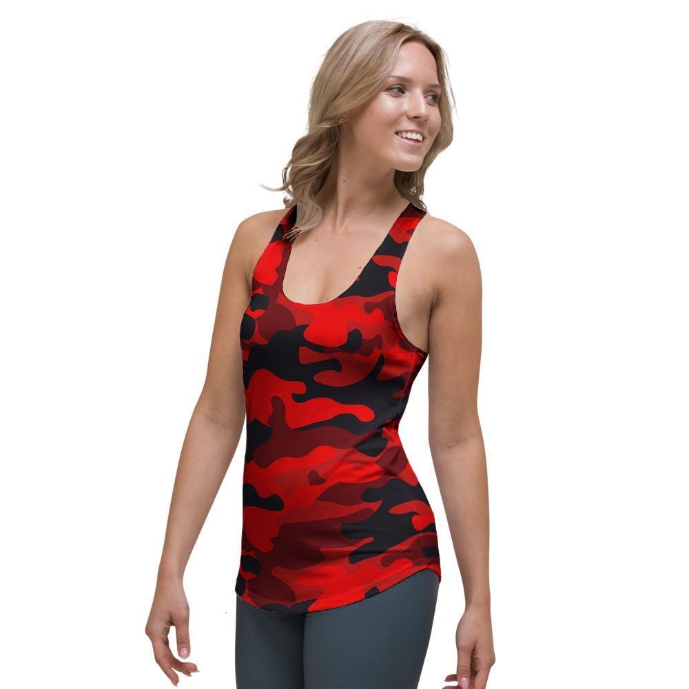 Red Camo Print Women's Racerback Tank Top-grizzshop