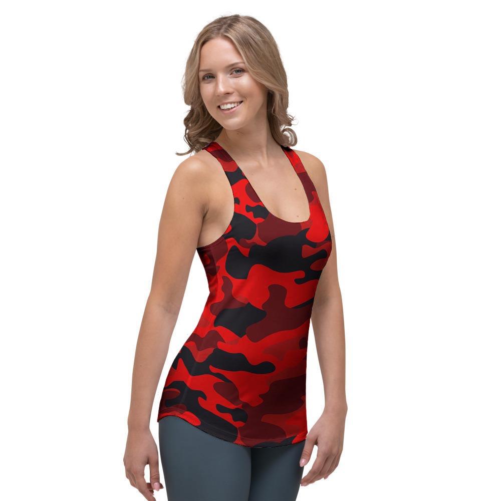 Red Camo Print Women's Racerback Tank Top-grizzshop
