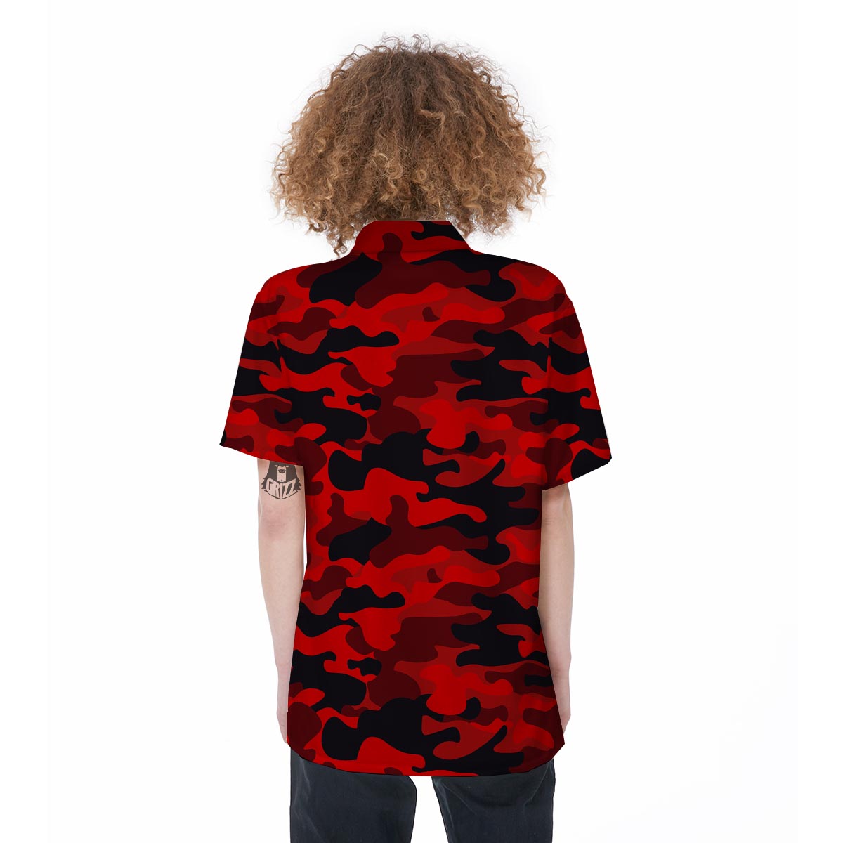 Red Camo Print Women's Short Sleeve Shirts-grizzshop