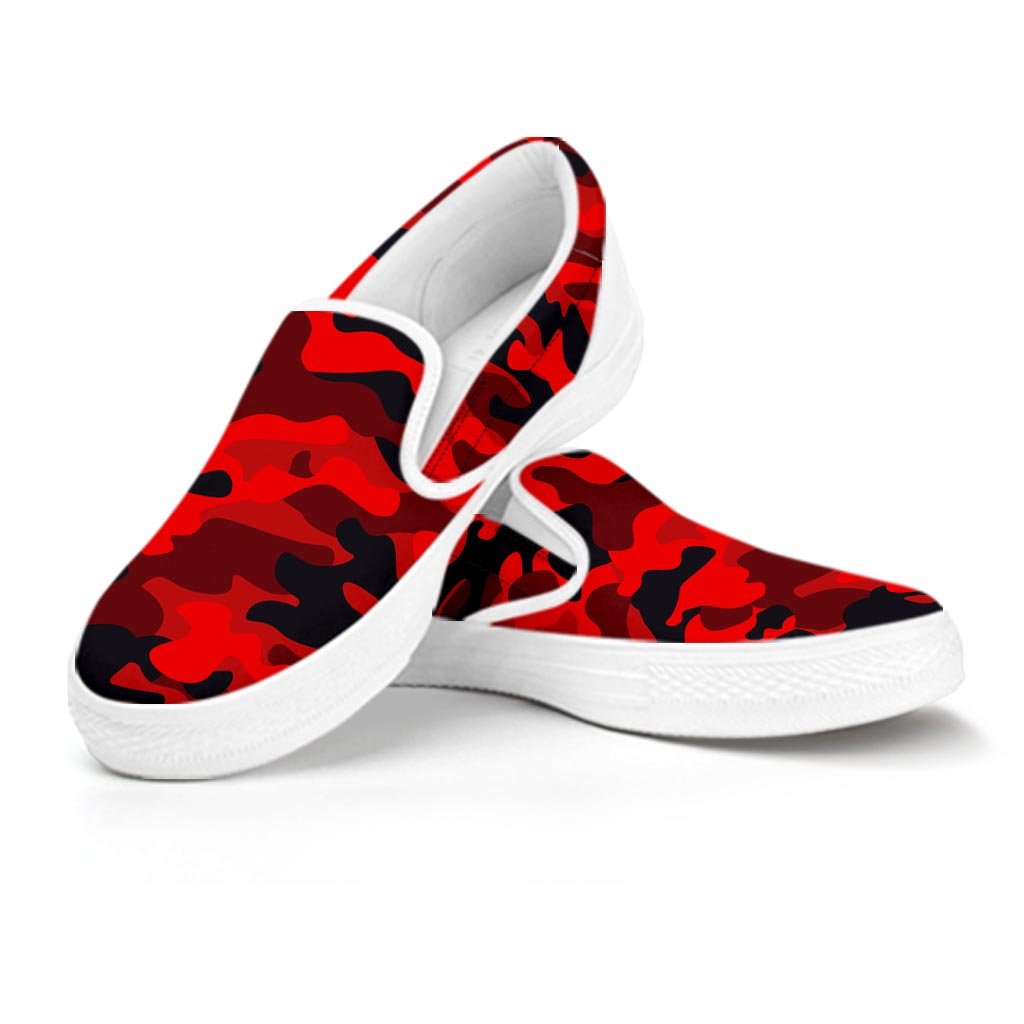 Red Camo Print Women's Slip On Sneakers-grizzshop