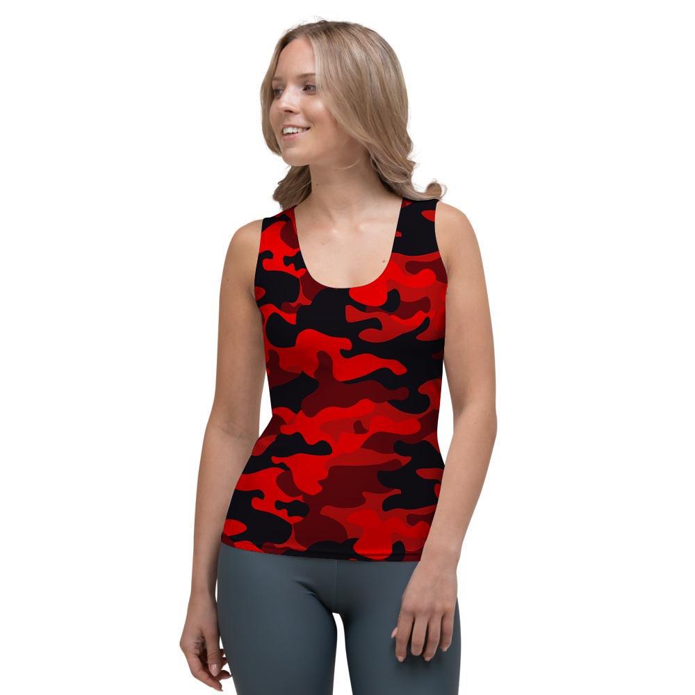Red Camo Print Women's Tank Top-grizzshop