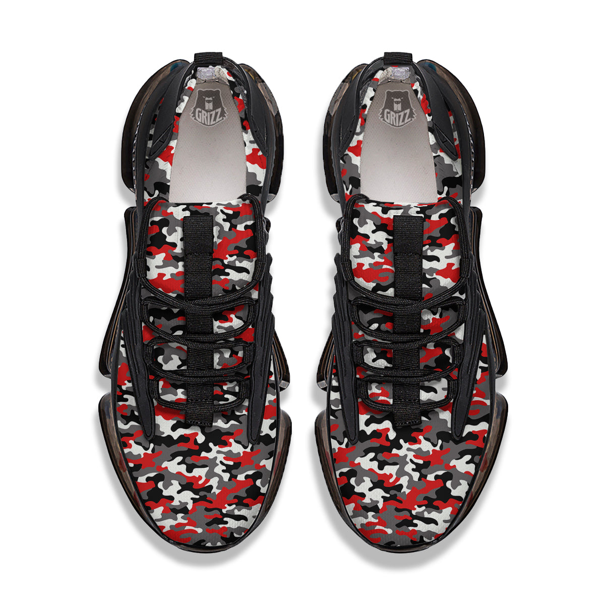 Red Camouflage Texture Military Print Black Gym Shoes-grizzshop