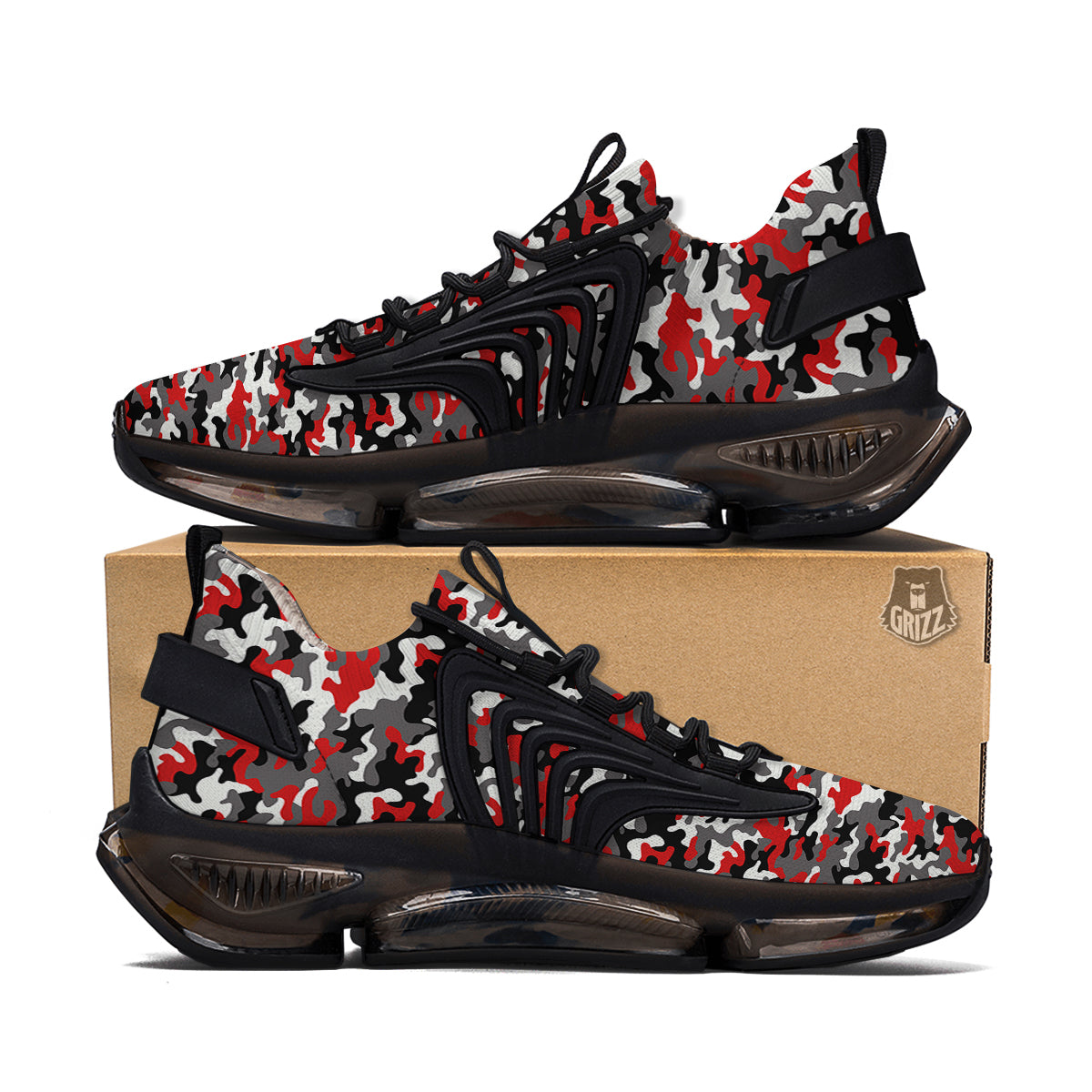 Red Camouflage Texture Military Print Black Gym Shoes-grizzshop