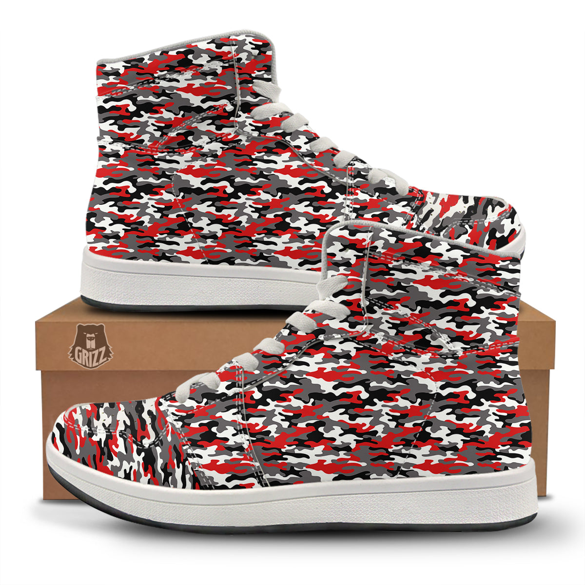 Red Camouflage Texture Military Print High Top Sneakers-grizzshop