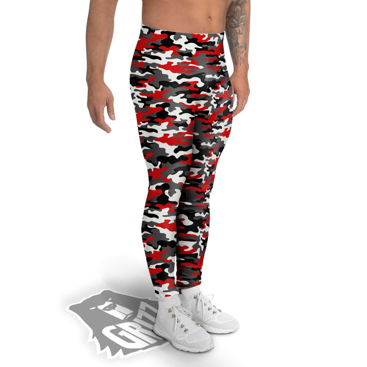 Red Camouflage Texture Military Print Men's Leggings-grizzshop