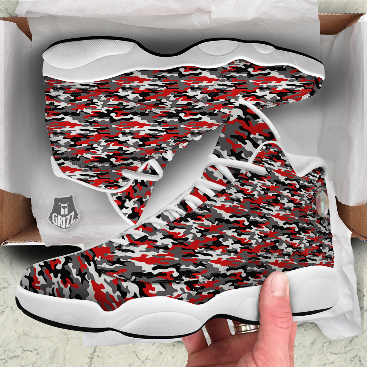 Red Camouflage Texture Military Print White Basketball Shoes-grizzshop
