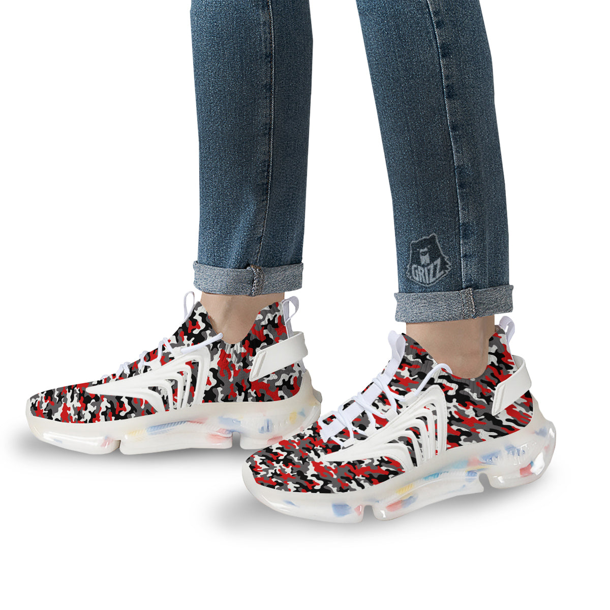 Red Camouflage Texture Military Print White Gym Shoes-grizzshop