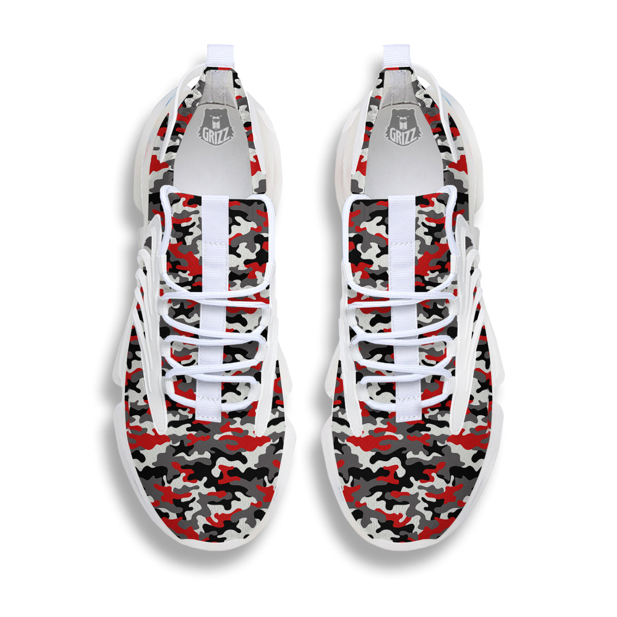 Red Camouflage Texture Military Print White Gym Shoes-grizzshop